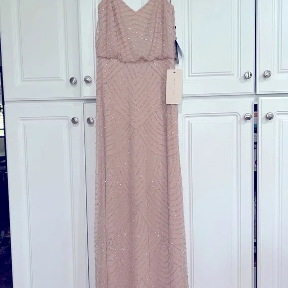 NWT Stunning Adrianna Papell Blush Beaded Dress - Picture 3 of 8